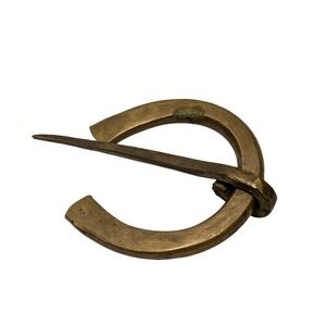 Vintage Brass Penannular large Brooch Fibula Celtic Cloak Pin Shawl Fastener